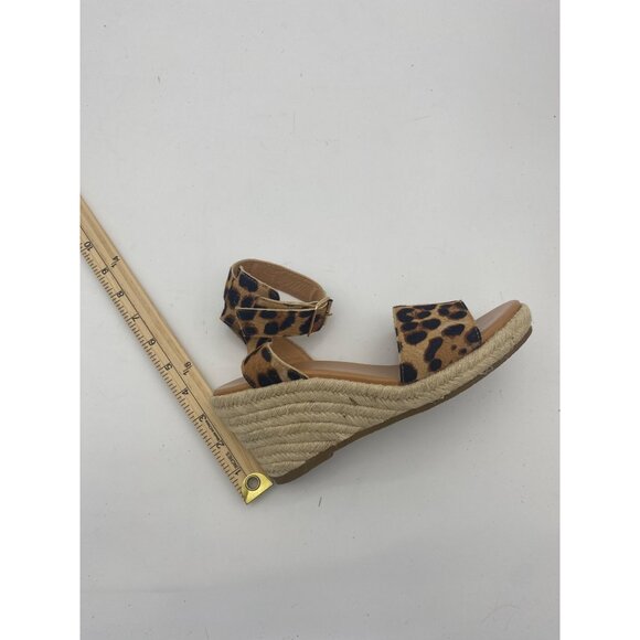 J. CREW Calf Hair Espadrille Wedge Sandal Womens SZ 7 Leather Leopard Cat Print - Picture 7 of 7